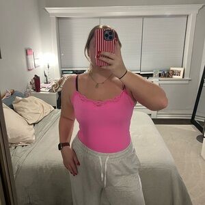 SKIMS Bright Pink Lace Cami